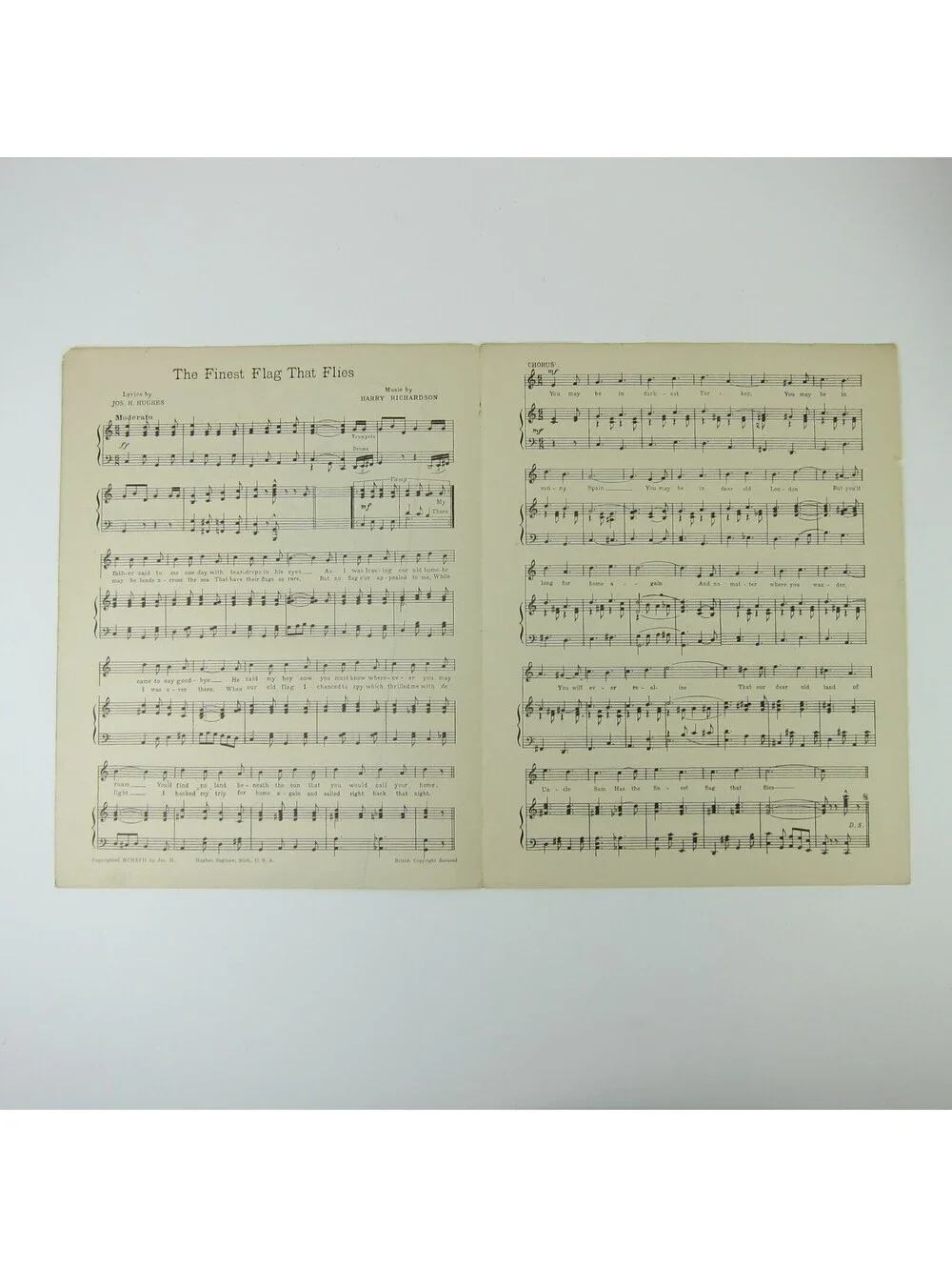 Sheet Music The Finest Flag That Flies Harry Richardson Joseph Hughes WWI 1917